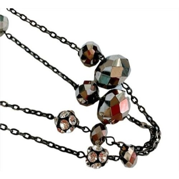 35” Black Chain Ab Black stones w Rhinestone Ball Faceted Beads Long Necklace - Picture 2 of 11